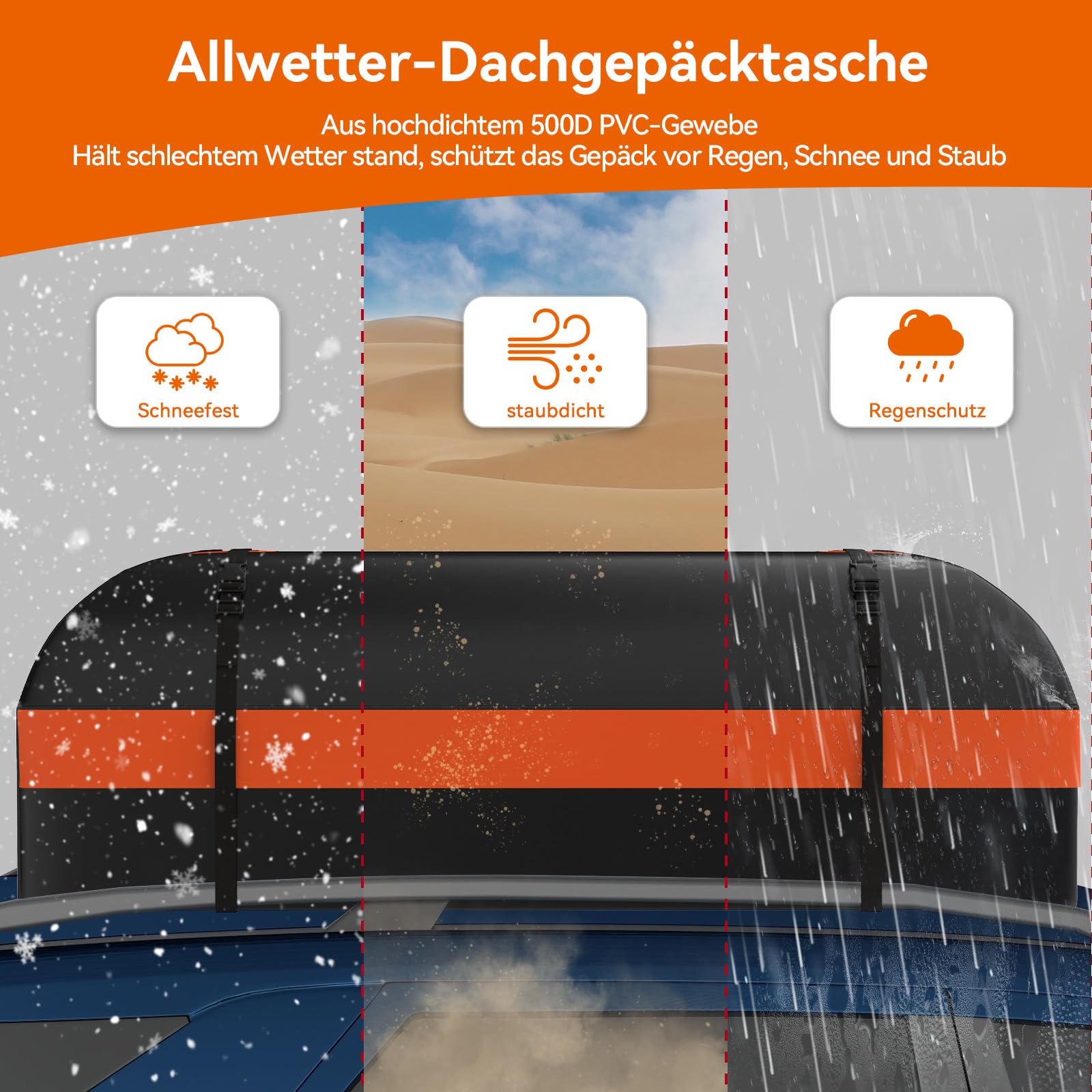 ZealWe Dachbox Auto 21 kubikfuß, Faltbare Dachtasche Dachkoffer Dachboxen Aufbewahrungsbox, Wasserdicht Dachgepäckträger Gepäckbox für Fahrzeuge mit/ohne Gepäckträger Gepäcktransport Vans, SUVs,Orange