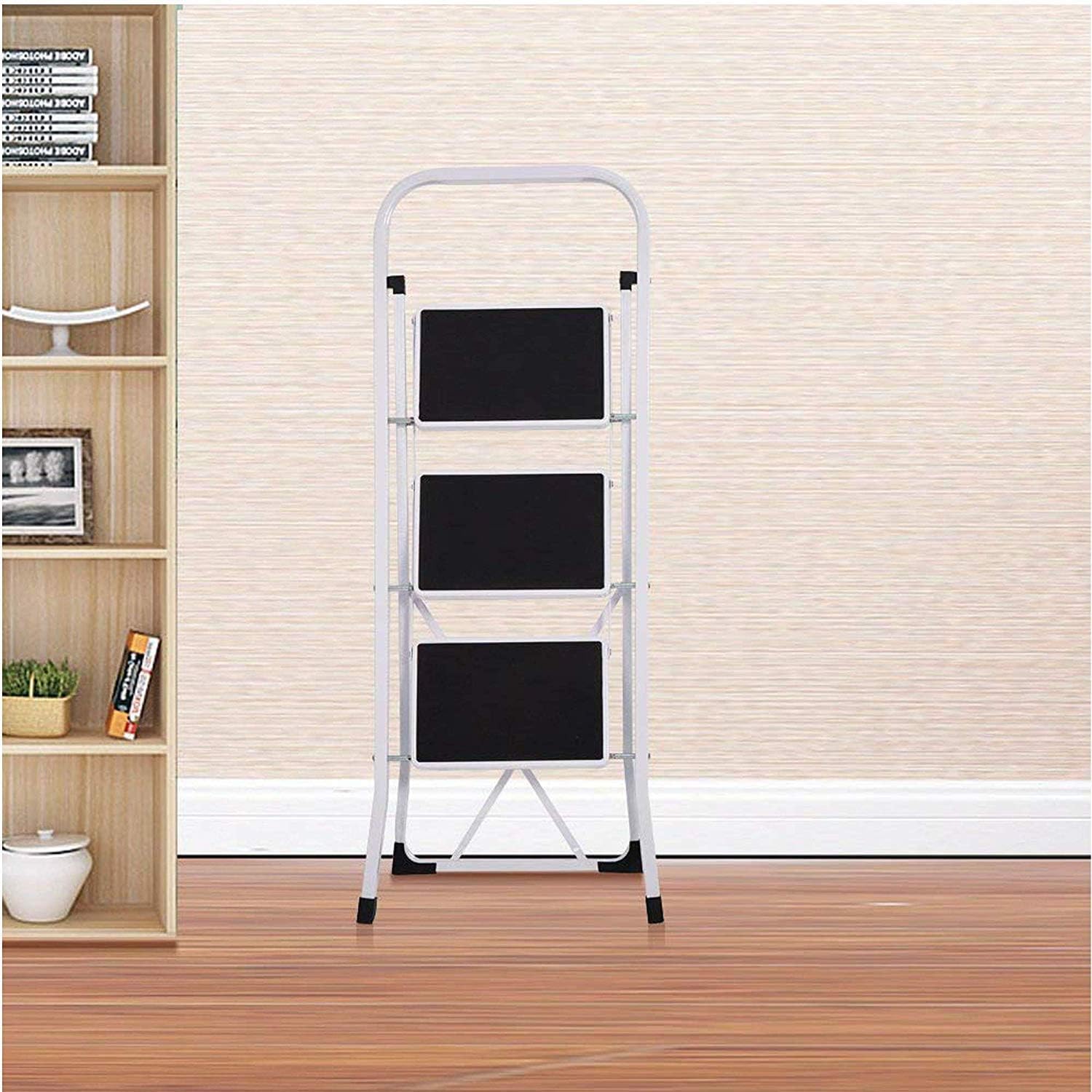 Folding 3 Step Ladder Compact Portable Steel Step Stool with Anti-Slip Pedals for Home,Kitchen