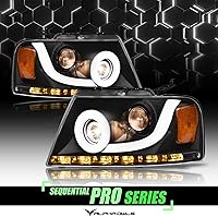 Vista 38 de Alpha Owls 8711378 Projector Headlights With Switchback Sequential LED Bar & Startup Light - Black Amber Fits 2004-2008 Ford F150 / 2006-2008