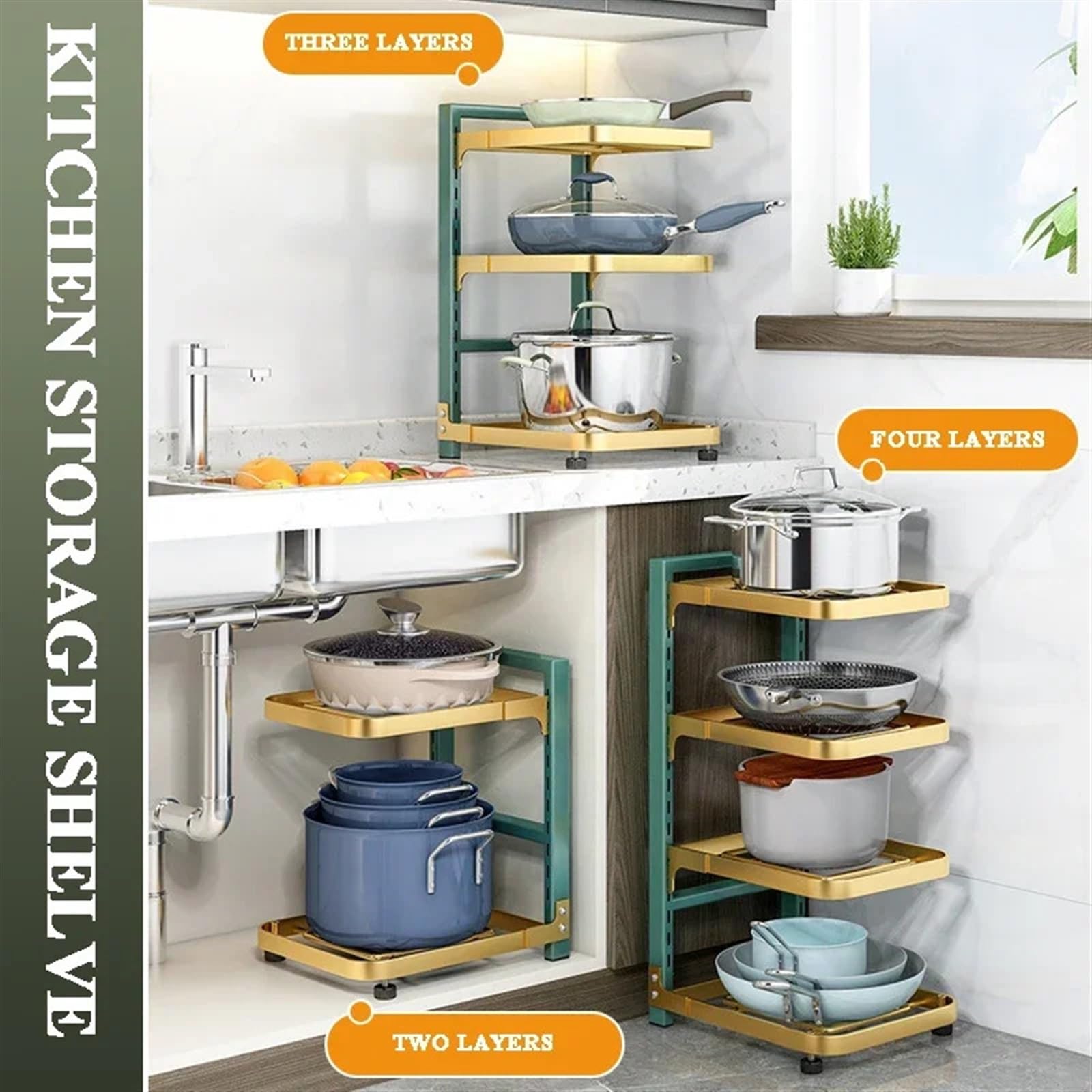 Porta pentole Rastrelliera regolabile da cucina a 2/3/4 livelli