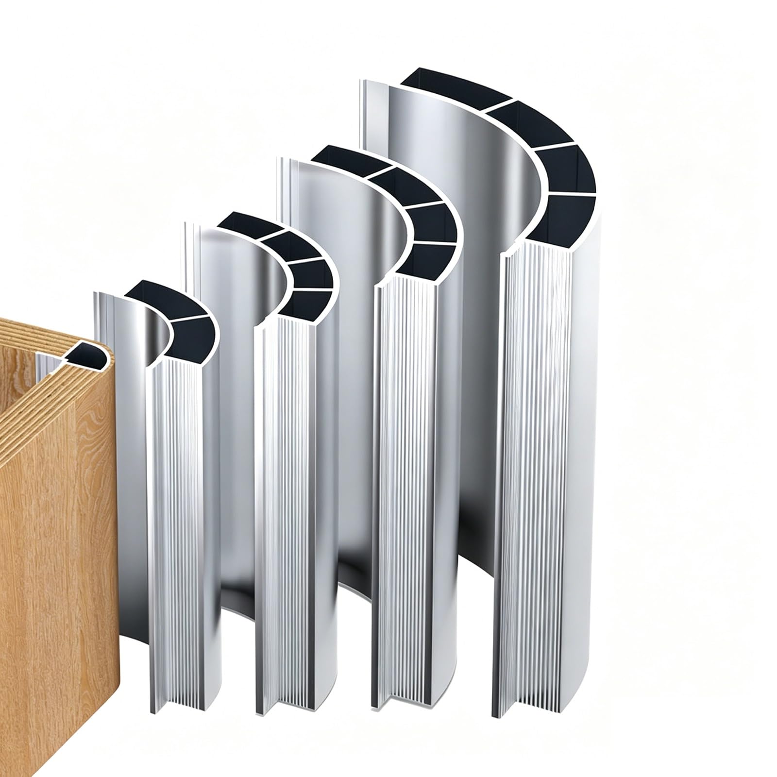 Profilo angolare curvo in alluminio resistente, Struttura di riempimento a quarto di cerchio per pannelli curvi da 18 mm per armadi e mobili.(R 100mm(3-15/16"),L 190cm/74.8in)