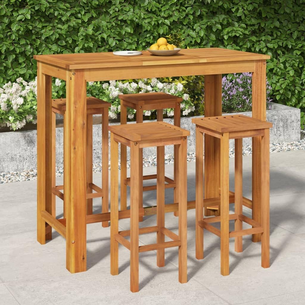 5 Piece Patio Bar Set Solid Wood Acacia, Outdoor Patio Furniture Set, Garden Furniture Set, Poolside Lounge Furniture for Patio, Garden, and Poolside