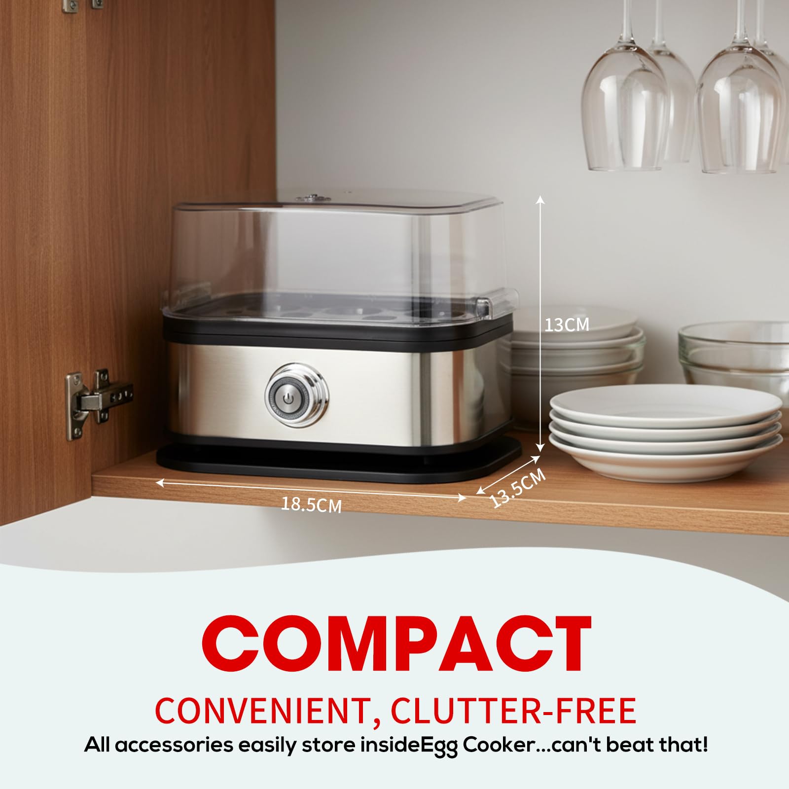 Cozary Cuiseurs à œufs - Cottore compatto per uova da, 6 uova facili da pelare, uova alla coque, uova medi, uova sode, poacher, preparatore di omelette, vaporiera, cicalino, spia luminosa