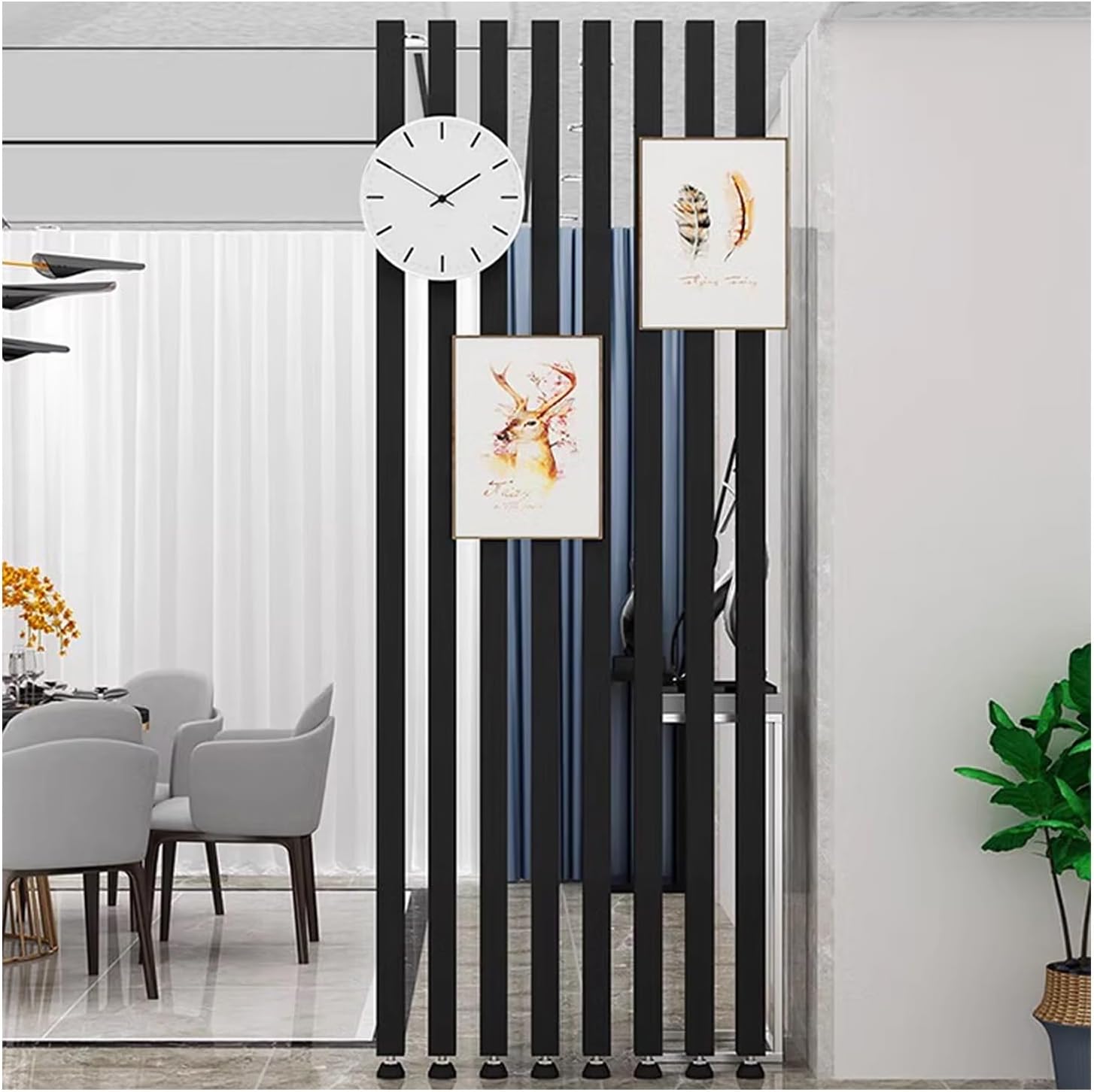 Wall Partition Room Divider Floor to Ceiling Slats, Screen Partition Post Living Room Simple, Modern Entrance Restaurant Office Hollow Decor Column,No drilling required(6root,125cm/49.2in/4.10ft)