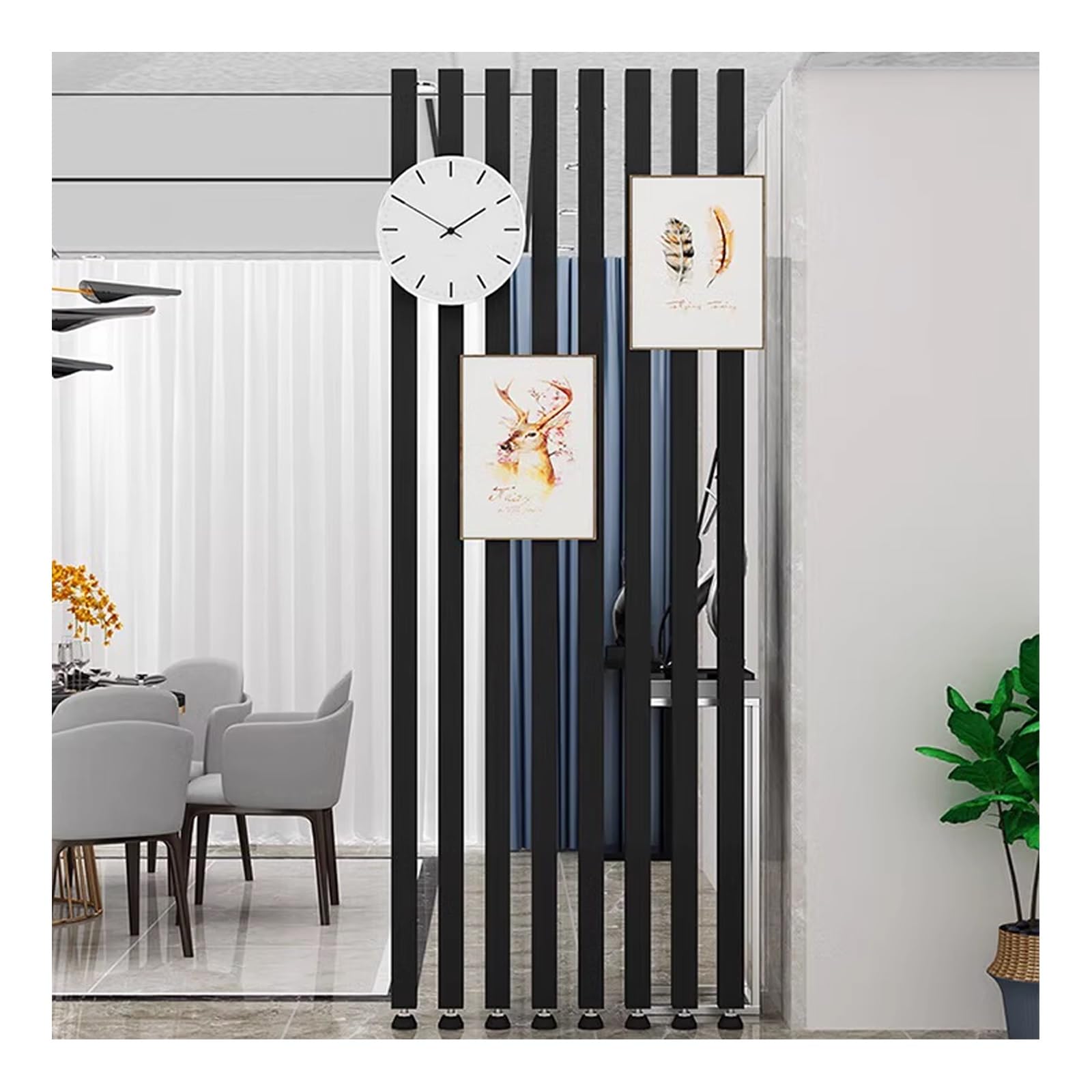 Wall Partition Room Divider Floor to Ceiling Slats, Screen Partition Post Living Room Simple, Modern Entrance Restaurant Office Hollow Decor Column,No drilling required(6root,125cm/49.2in/4.10ft)