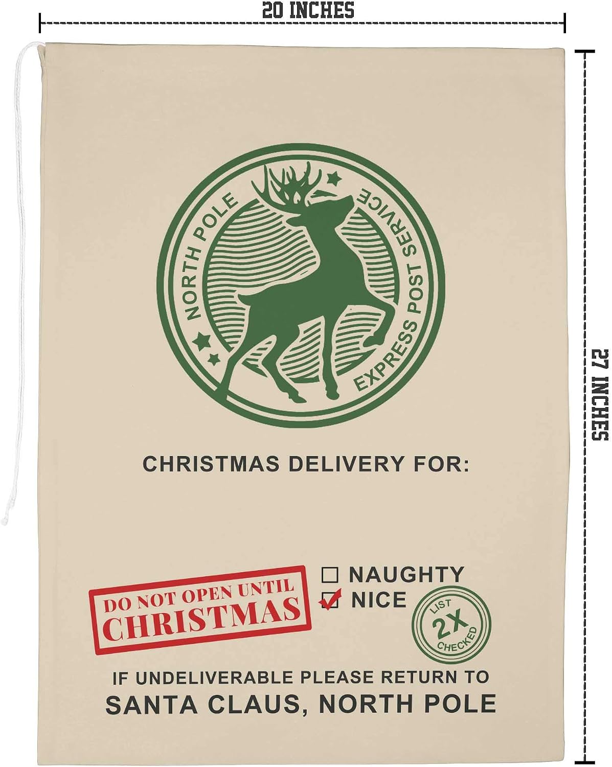 Printtoo 2 Pcs Santa Gift Sack for Kids Presents Xmas Bag Christmas Sack Personalized Bags Large 27x20 Inch