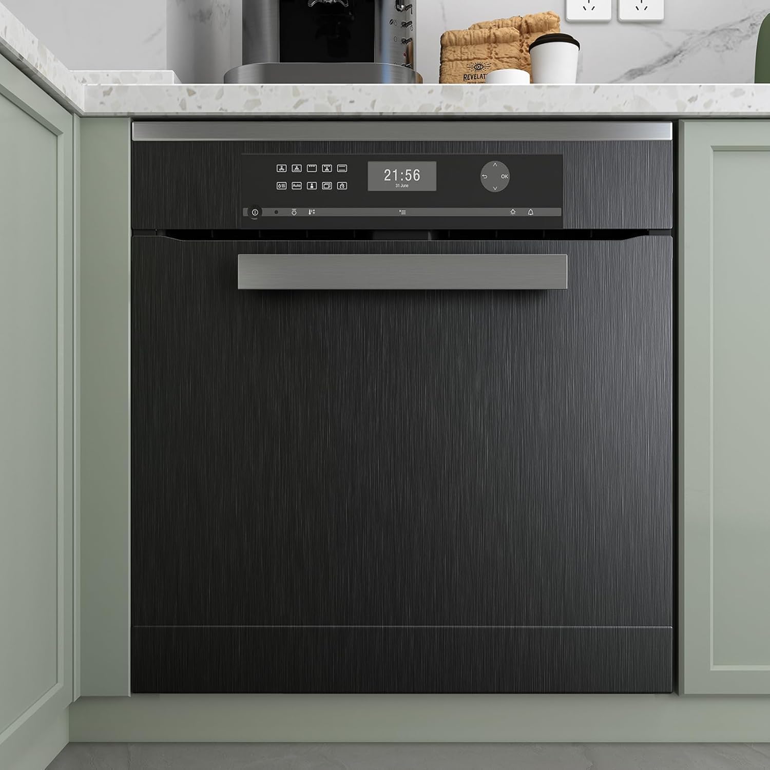 Livelynine 24x197 Black Brushed Textured Wallpaper Peel and Stick Black Contact Paper for Cabinets Renter Friendly Kitchen Cabinet Vinyl Wrap Fridge Door Wallpaper Heat Resistant Countertop Cover