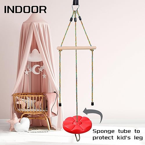 Miniatura 3 de Columpio de disco para niños, juego de columpios de árbol, accesorios de cuerda ajustable con barras de mono, 1 mosquetón, 2 correas colgantes