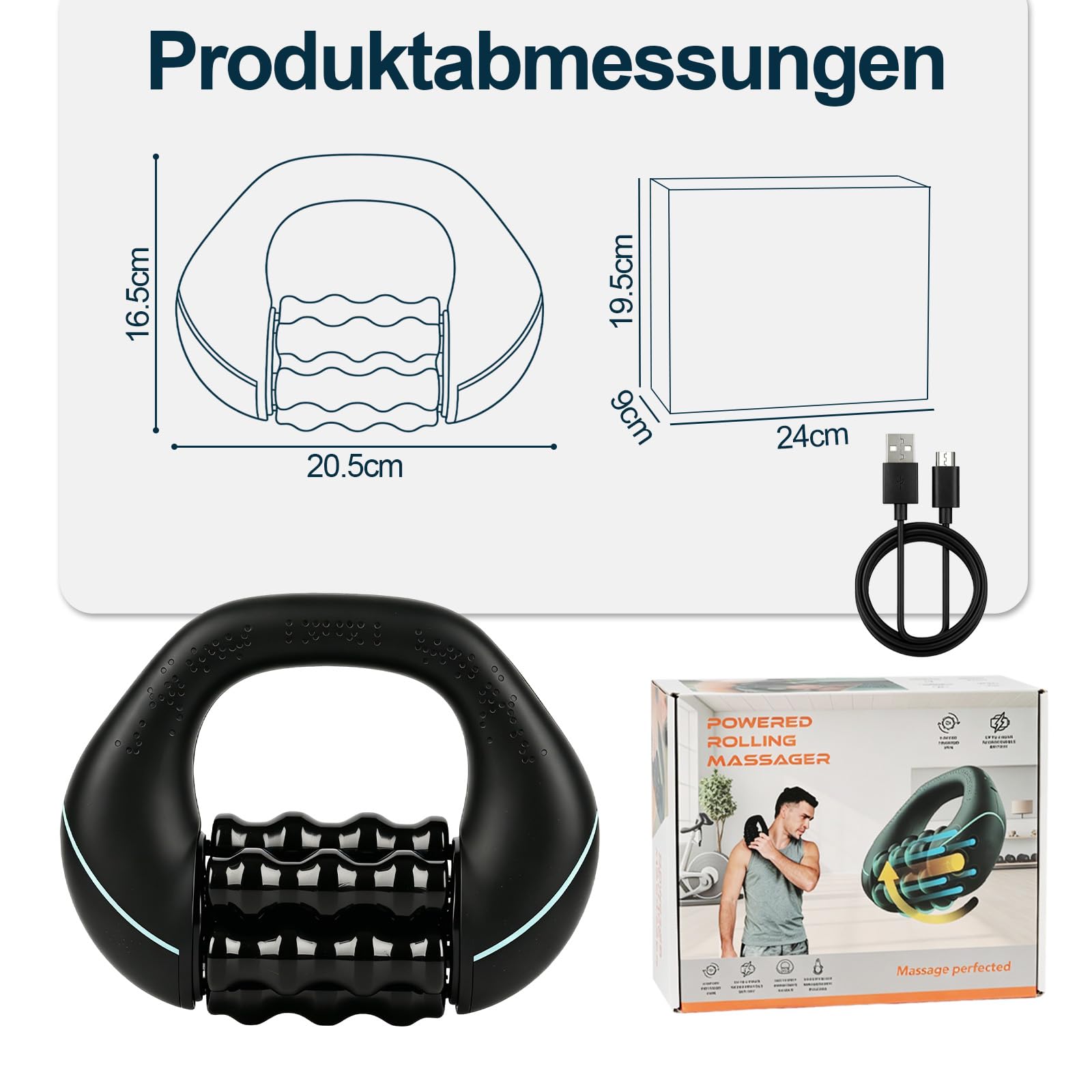 Massageroller Elektrisch Handmassagegerät,mit 3 Geschwindigkeitsstufen, 1200mAh Akku Massagegerät für Tiefengewebsmassage, Tragbarer Rollmassagegerät für Muskeln & Ganzkörperentspannung
