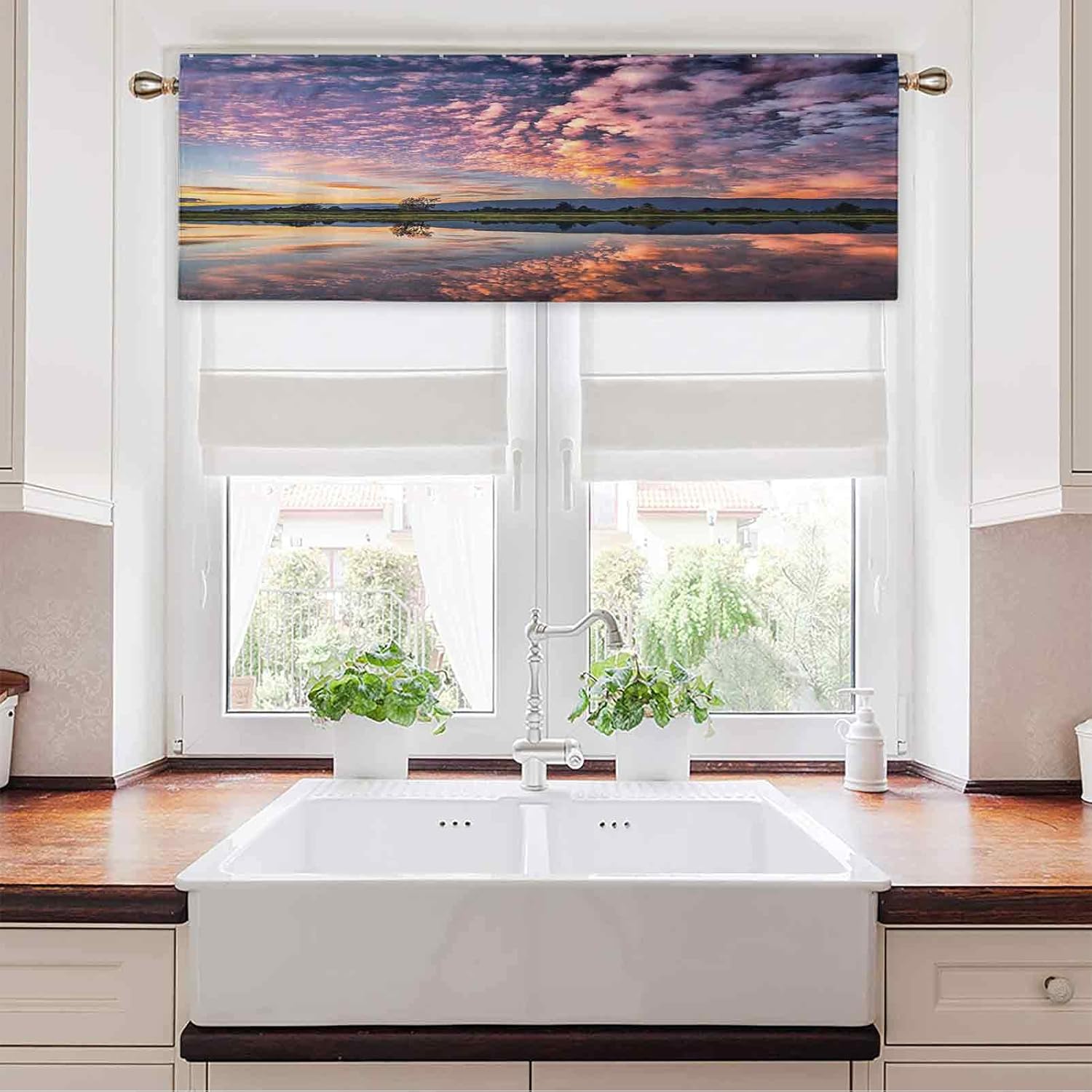 Rod Pocket Curtain Panels, 50" W x 18" L Magical Reflection of Pink Colored Clouds in Water Mirroring Scenic Weather Activity Picture L Short Thermal Blackout Curtains for Small Window Blue