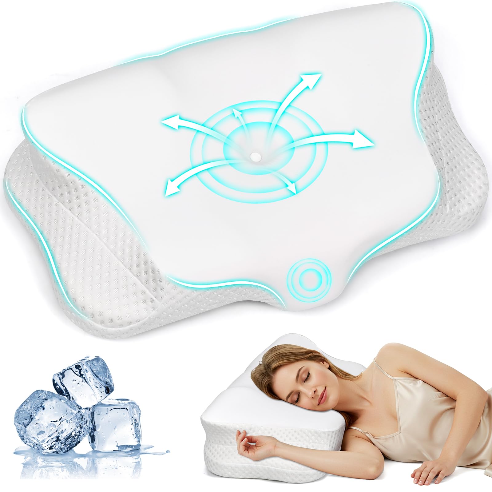 Ehomfory Cuscino Cervicale per Collo e Spalle, Cuscino in Memory Foam Sagomato, Cuscino Ergonomico con Supporto per il Collo per Chi Dorme di Lato, Schiena o Pancia in Giù