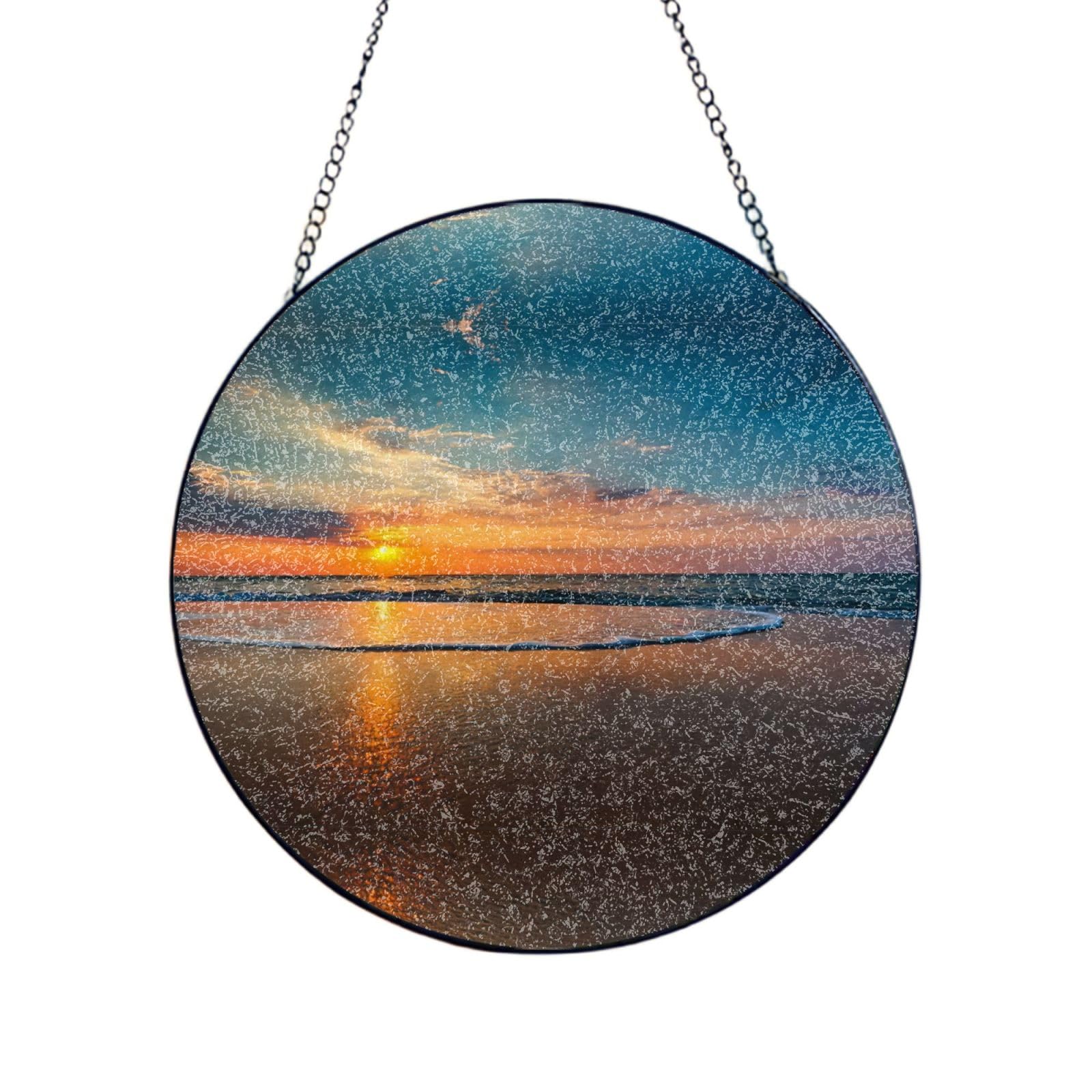 Phayah Beach Wave Sunset Print Glass Window Hanging Sun Catchers Suncatcher Decor For Birthday For Home Garden Porch 10in（25cm）
