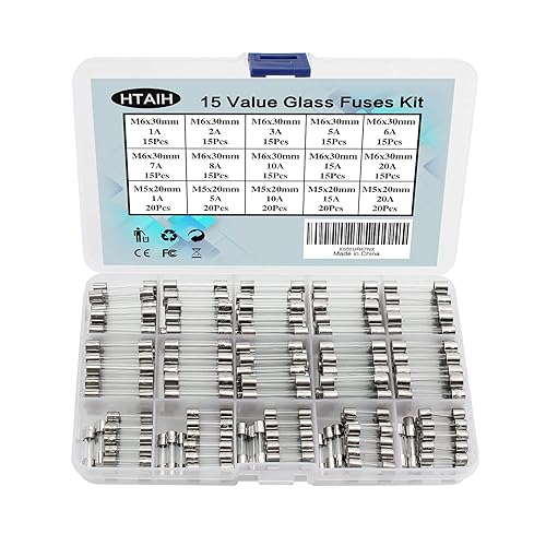 Yetaida 15 valores 250 fusibles de tubo de vidrio de soplado rápido Kit surtido 250 V 1A 2A 3A 5A 6A 7A 8A 10A 15A 20A 0236 x 1181in 250 V 1A 5 A 10
