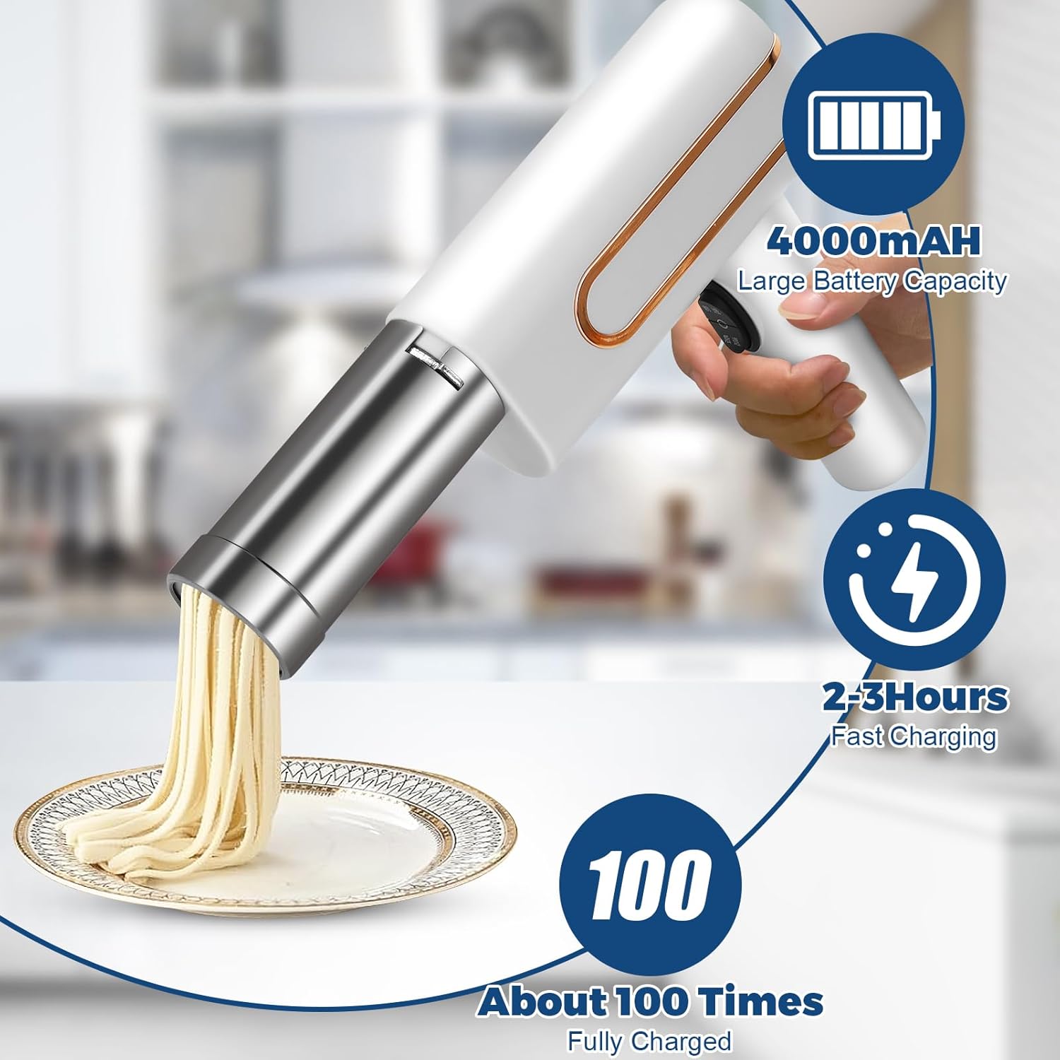 Cordless Electric Pasta Maker Machine, Handheld Portable Noodle Maker With Moulds and Cutter, Homemade Spaghetti Maker