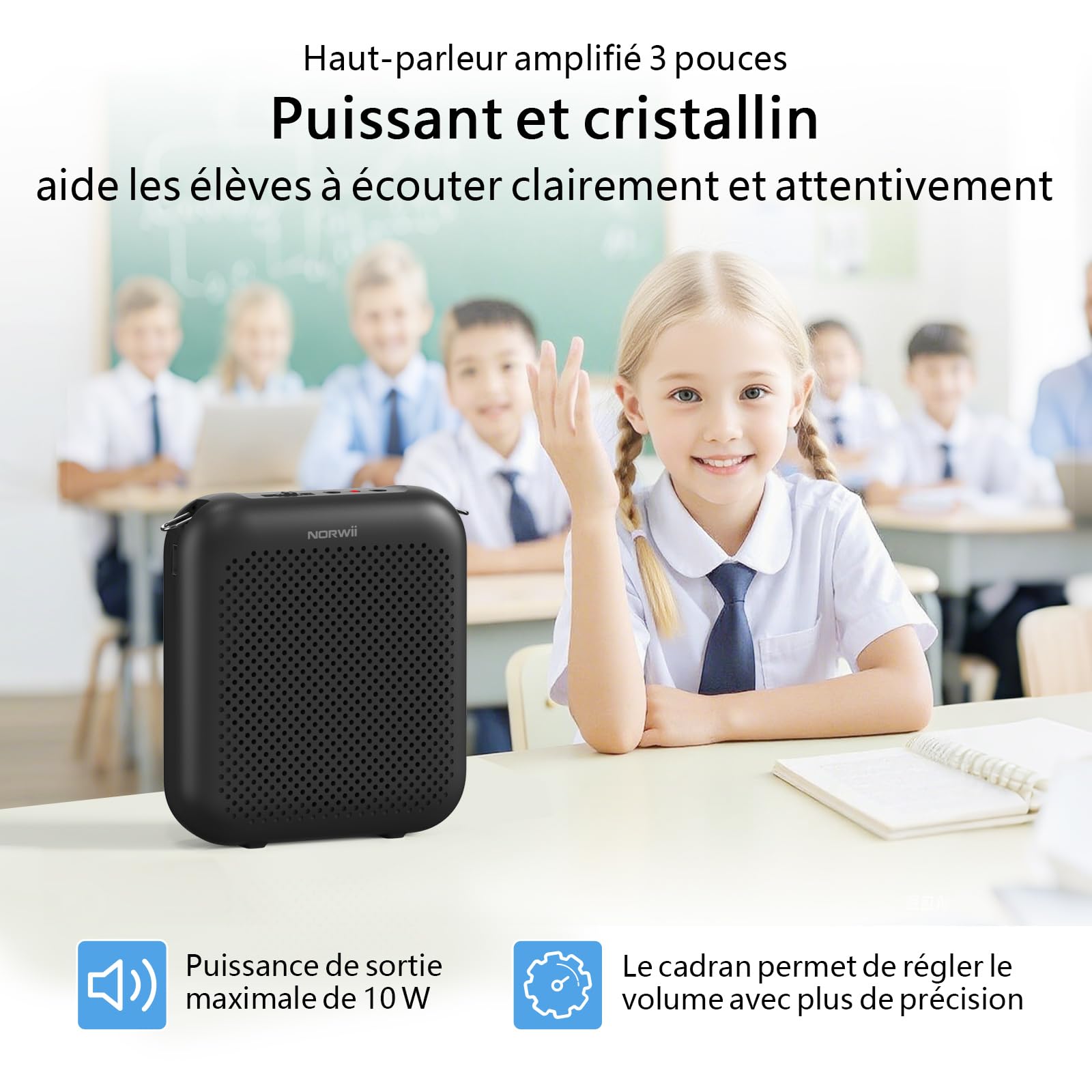 Norwii Amplificateur Vocal, Amplificateurs de Puissance, Casque Micro Filaire Portable pour Enseignants, Cours en Classe et en Plein Air, Enseignement, Guides Touristiques, Charge USB-C