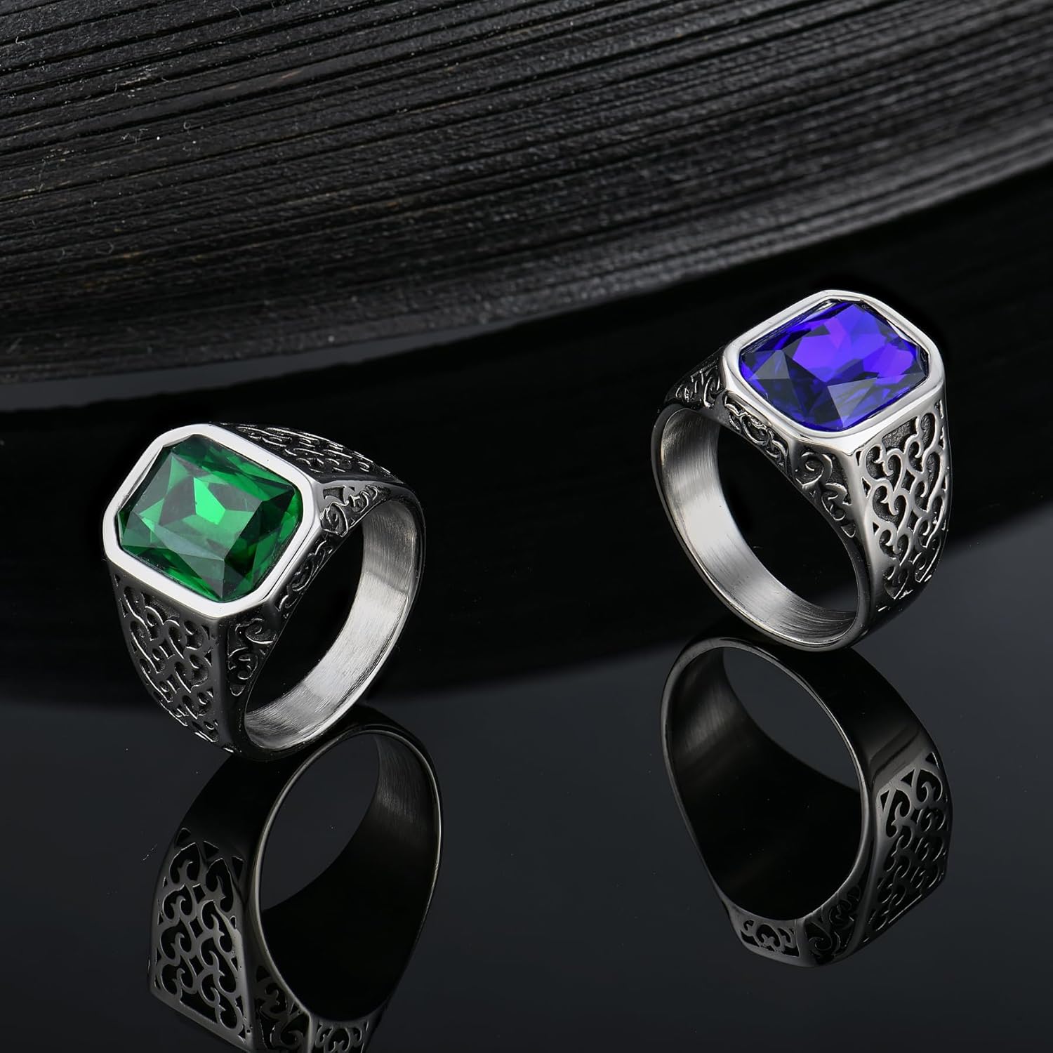 YL Men's Gemstone Statement Ring Stainless Steel Square Signet Ring Wedding Band Engagement Jewelry - Image 4