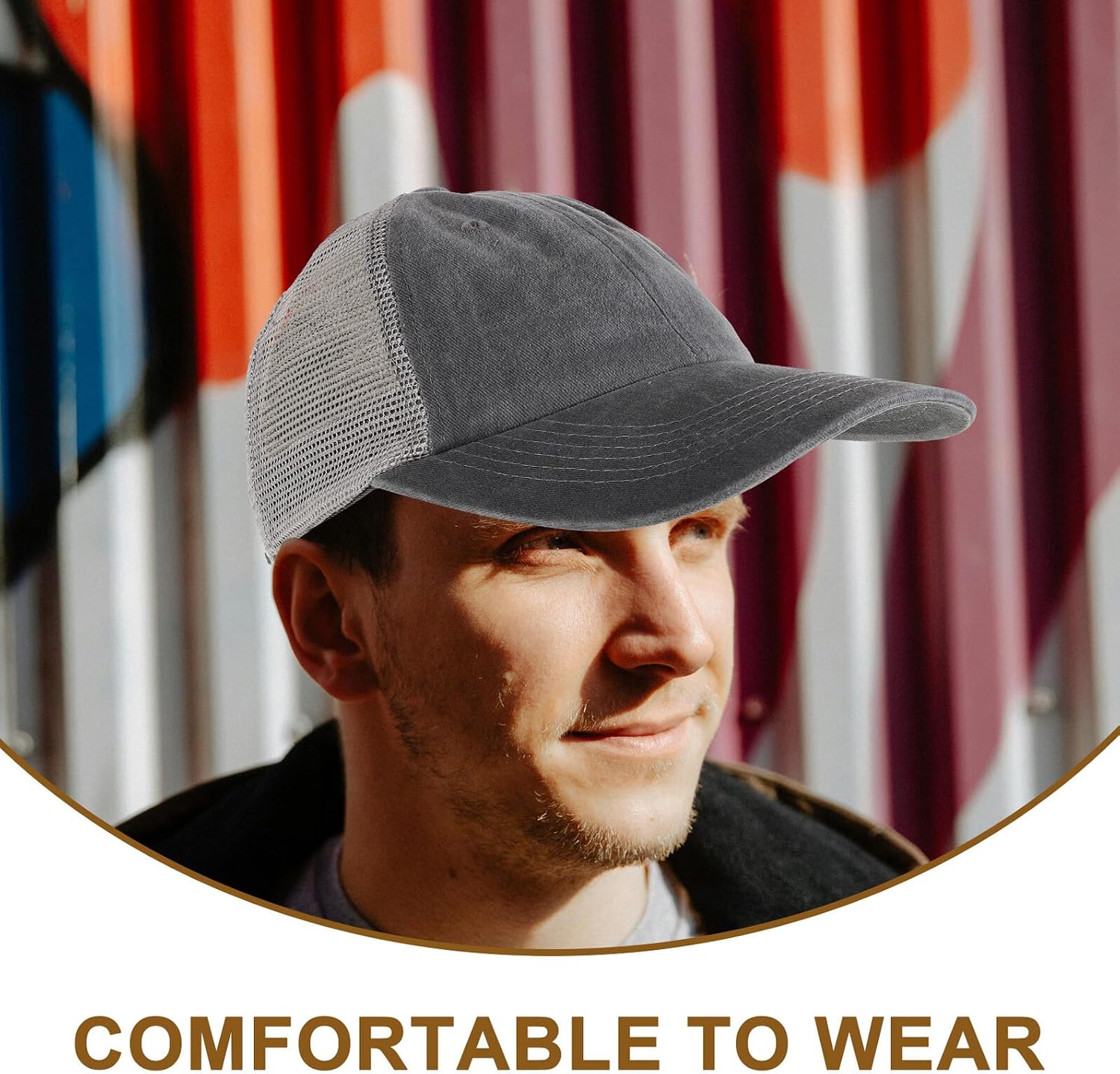 Adjustable Outdoor Baseball Cap Curved Hat Unisex Mesh Sports Cap for Men Women Summer Travel and Running, Breathable Low Profile Sun Protection Grey