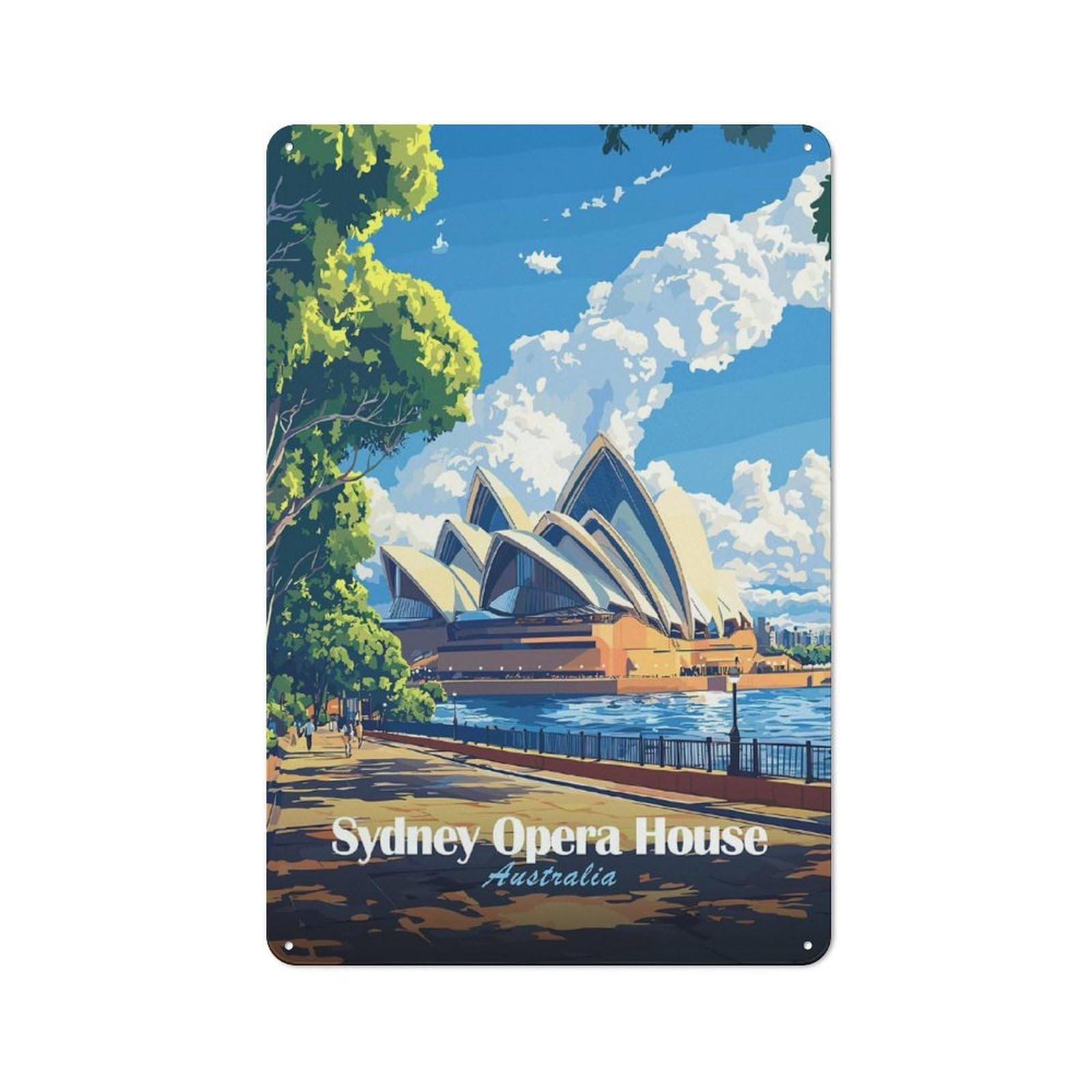 Junmoney Sydney Opera House Vintage Metal Wall Decor 30X20cm, Decorative Metal Plaque For Coffee Bar, Small Shop Or Dining Room