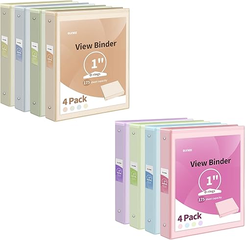 SUNEE Carpeta de 3 anillos de 1 pulgada, paquete de 8 carpetas surtidos en colores pastel