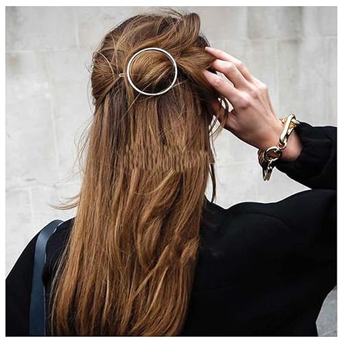 Pinza para el cabello con círculo hueco bohemio, pasador de pelo circular plateado, pasador de cabello con círculos geométricos, horquillas redondas