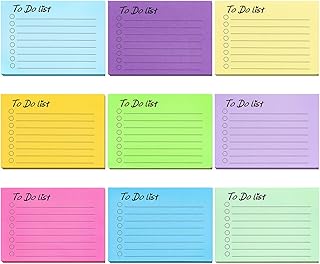 9 Pack to Do List Sticky Notes, Assorted Colors Lined Notepad, Self Stick Note Pads Adhesive Memo for Planner Reminder, Studying, Home Office Supplies (3 x 4 Inch)