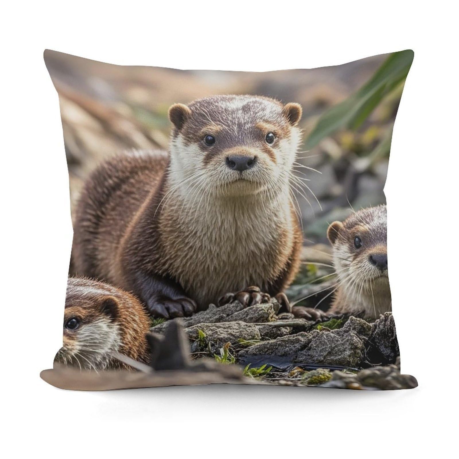 VstaDank Animal Cute Brown Otters Throw Pillow Covers 18x18 Inch Soft Couch Home Decor Cushion Cover Comfortable Plush Square Cushion Case Farmhouse Decorative Pillowcase for Living Couch
