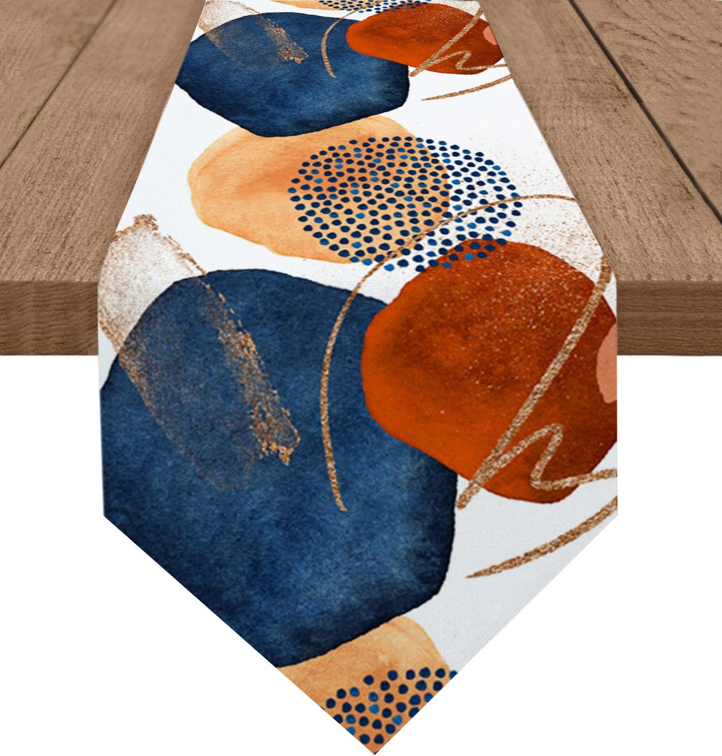 Cotton Linen Table Runner,Medieval Navy Blue Red Abstract Geometric Dresser Scarf Table Scarves Decor Morandi Modern Minimalist Art Dining Table Runners for Wedding Holiday Party 13x108in