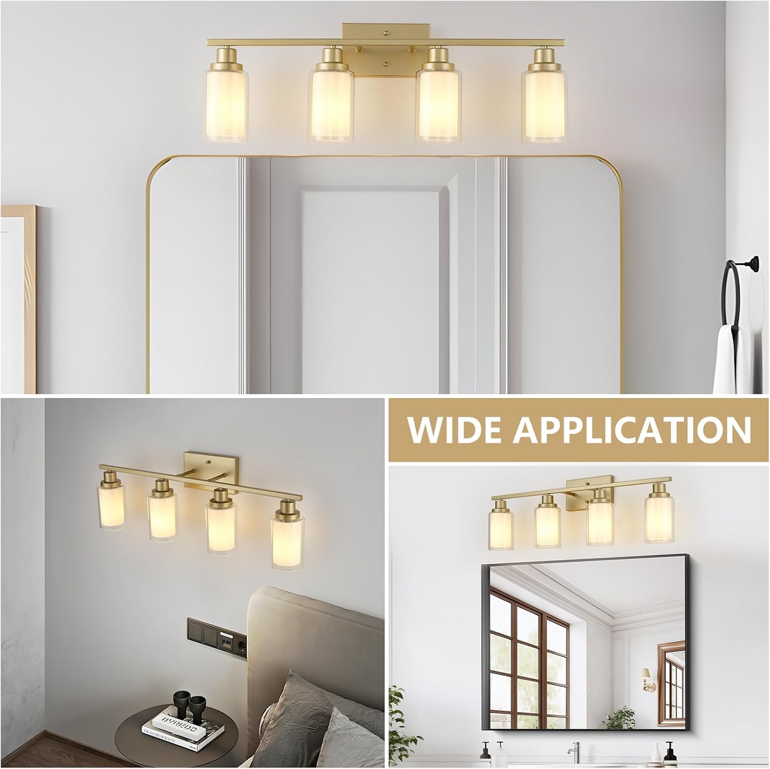 Jonsi Bathroom Vanity Light 4-Light Gold Vanity Lights 31" Bathroom Light Fixtures Over Mirror with Double Clear Glass Modern Wall Sconces for Living Room Hallway Bedroom