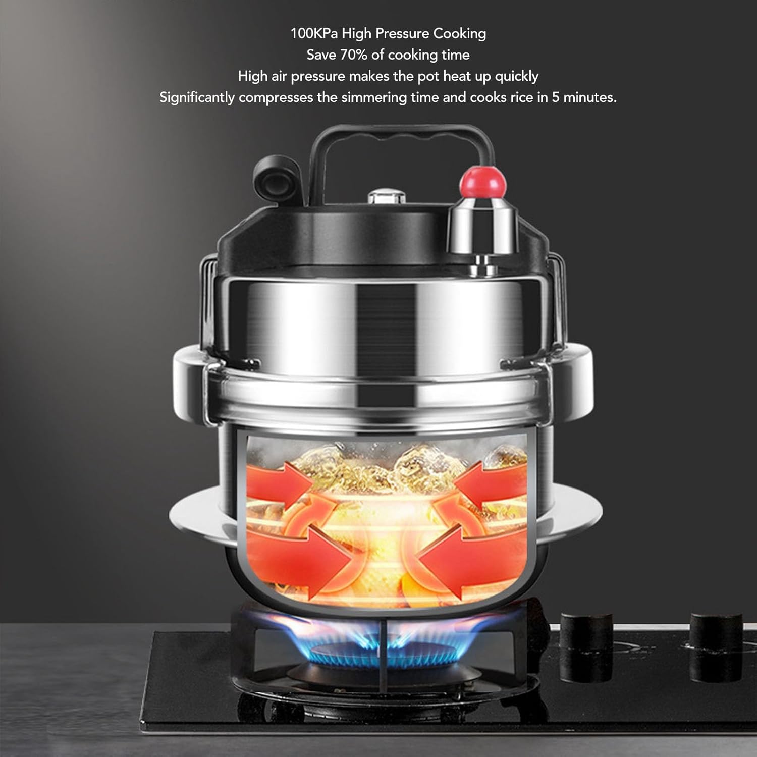 Stainless Steel Pressure Cooker 0.8L High Pressure Stew Quick Cooking for Gas Induction Suitable Outdoor Kitchen Use Easy Lid Unlocking Function