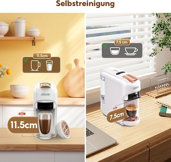CAFELFFE MK-606 5-in-1 Single Serving Capsule Coffee Machine 19 Bar Hot/Cold Brew Espresso Machine Compatible with K-Cup/Nes Original/DG/44 mm ESE & Ground 7 Water Levels Home/Office Black