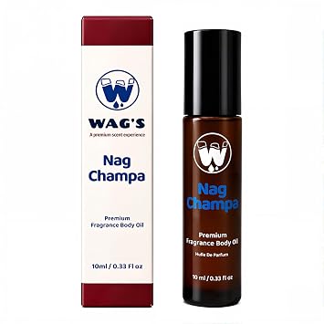 WagsMarket - Nag Champa Perfume Oil, from 0.33oz Roll On to 4oz Glass Bottle 0.33oz Roll On