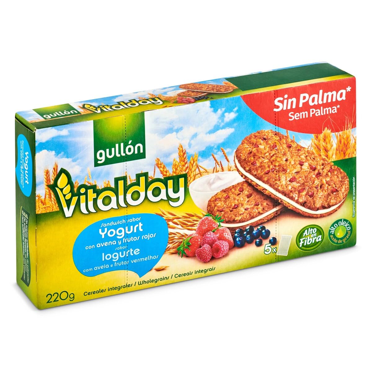 Gullón Vitalday Sandwich Yogur Galleta Desayuno y Merienda, Paquete de 5 x 44g