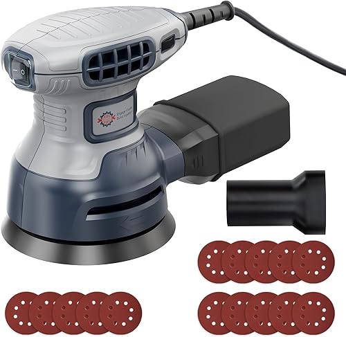 Lijadora orbital aleatoria de 5 pulgadas con freno, lijadora de palma eléctrica de 3.0 amperios, 6 velocidades variables, lijadora eléctrica de