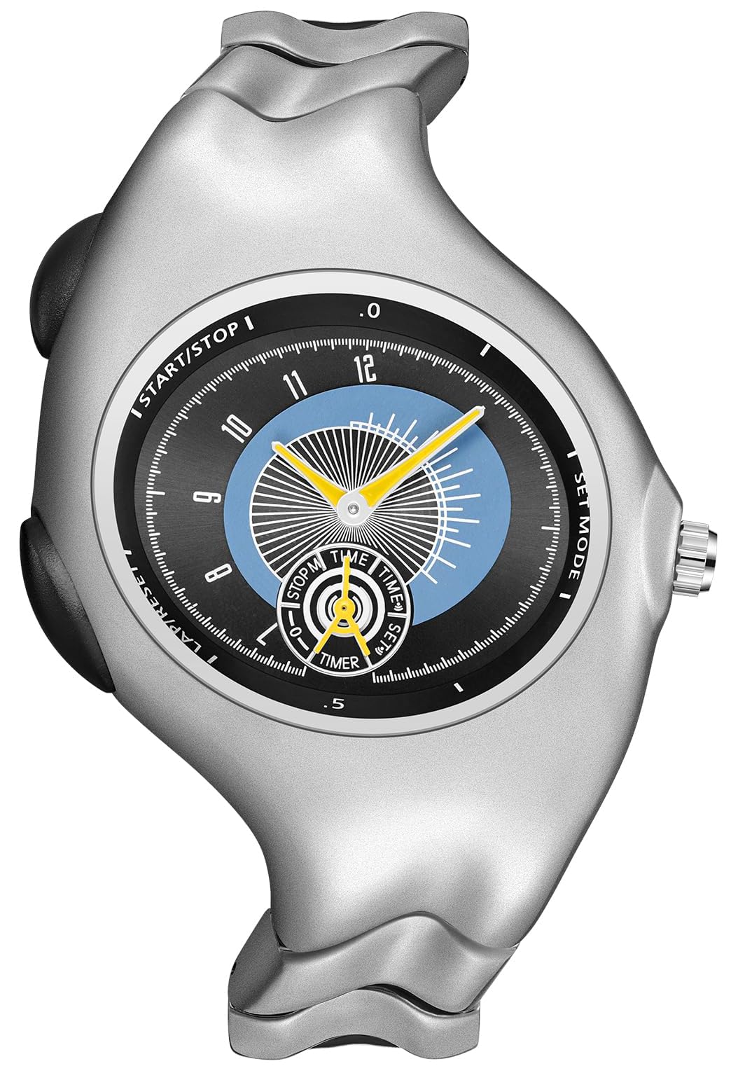 MASTOP Reloj de pulsera futurista de metal de cuarzo para hombres y mujeres, diseño moderno único con correa de acero inoxidable, esfera grande de 60 mm, reloj analógico deportivo de moda para regalo
