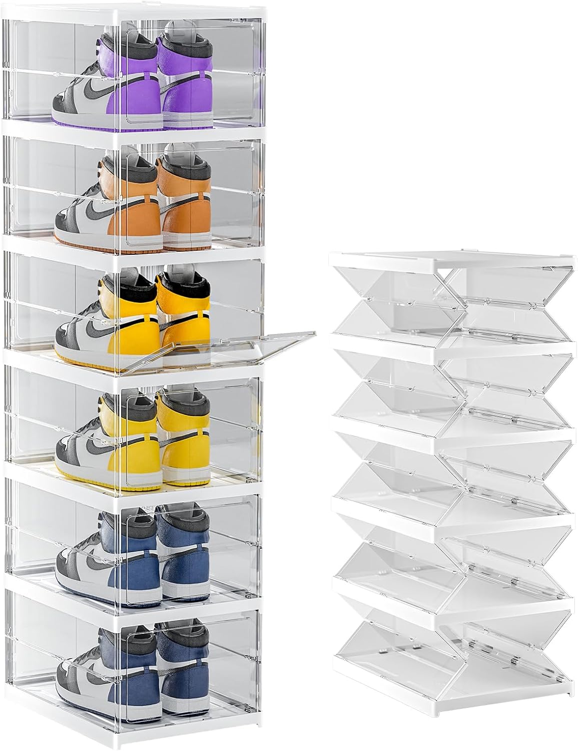 Stackable Clear Plastic Shoe Storage Boxes – 6 Layer Organizer