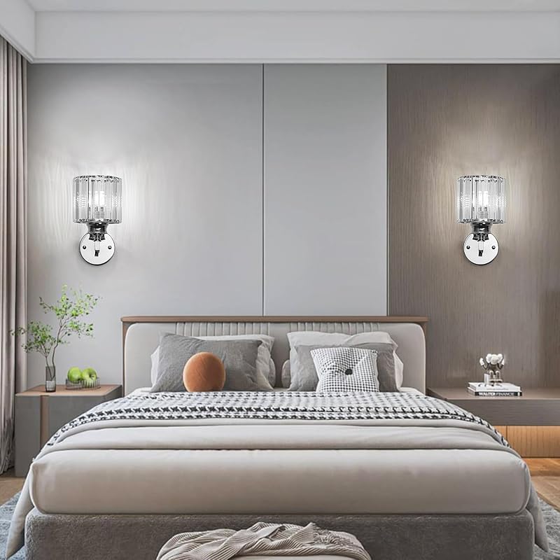 Sxtiger Modern Ezüst Kristály Fali Lámpa E27 LED Hálószoba Nappali Folyosó