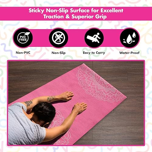 Miniatura 3 de Esterilla de yoga prémium de 0.236 in con impresión reversible, extra gruesa y grande, antideslizante, para todo tipo de yoga, pilates y