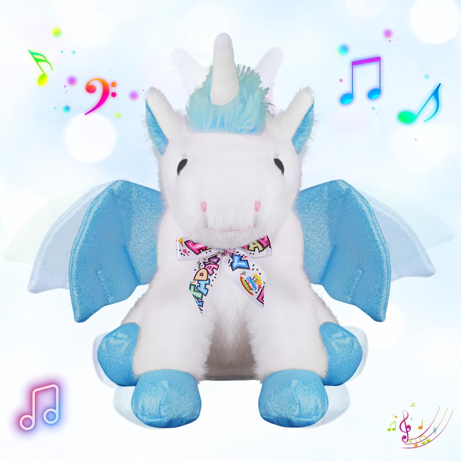 Singing Dancing Unicorn Stuffed Animail With Moving Wings,Happy Birthday Gifts Unicorn Plush Toy The Cormers Glowing Singing Happy Birthday Song,Party Gift for Toddlers Boys Girls Kids, 11" Blue