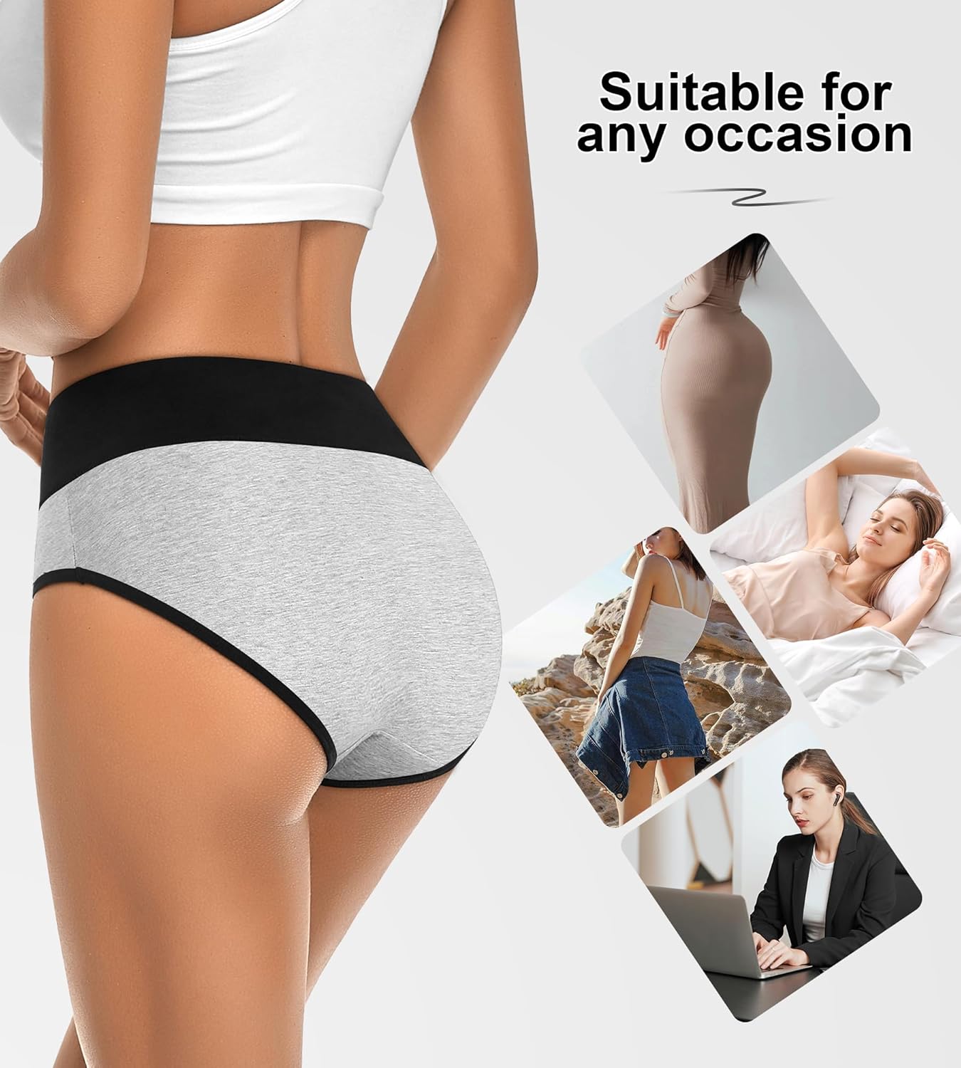 Womens Cotton Mid High Waisted Underwear Comfort Panties 5 Pack Briefs - Image 6