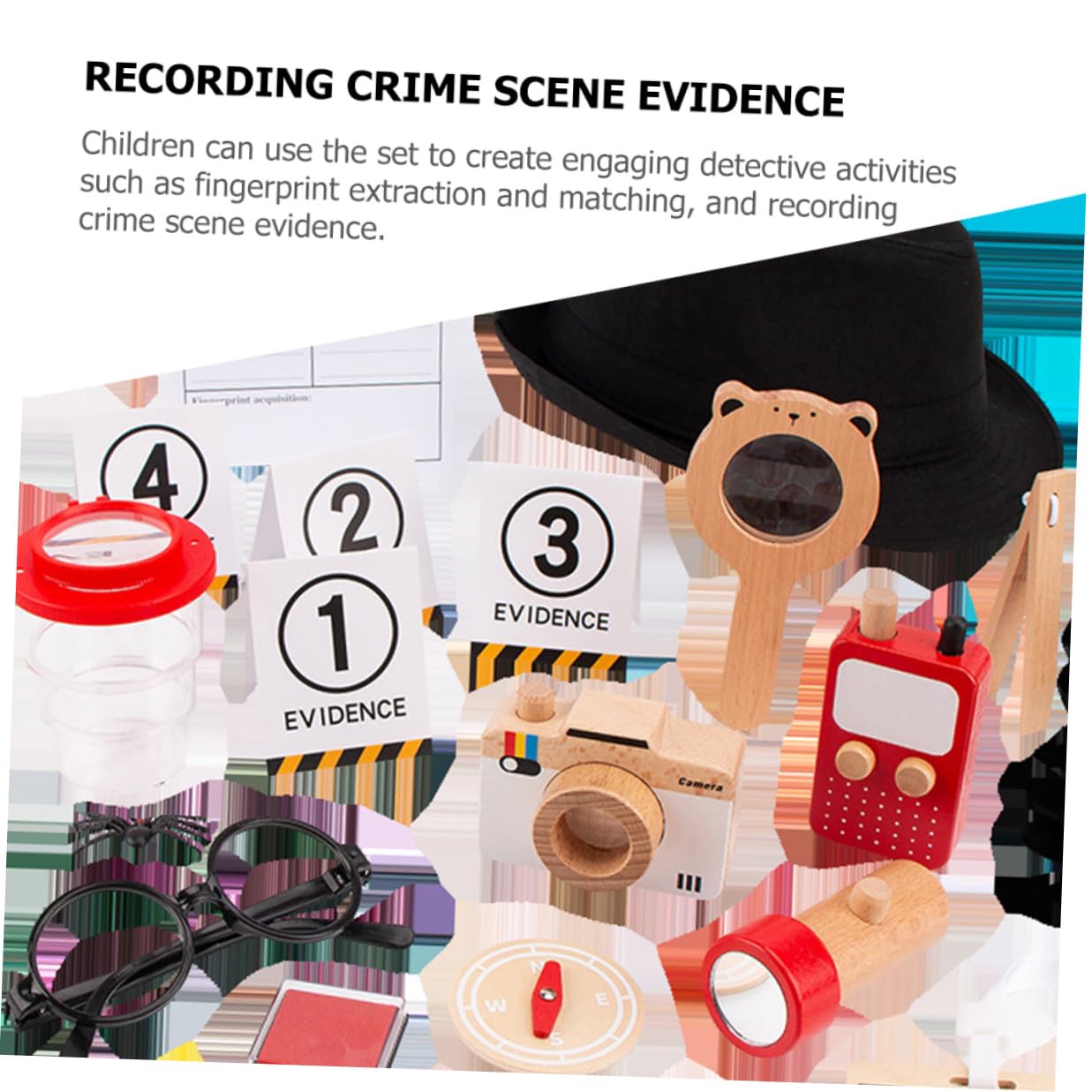 Kit de Detective para Niños Juego de Herramientas de Simulación Sombrero y Accesorios para Investigación de Rastros y Análisis Forense Educativo