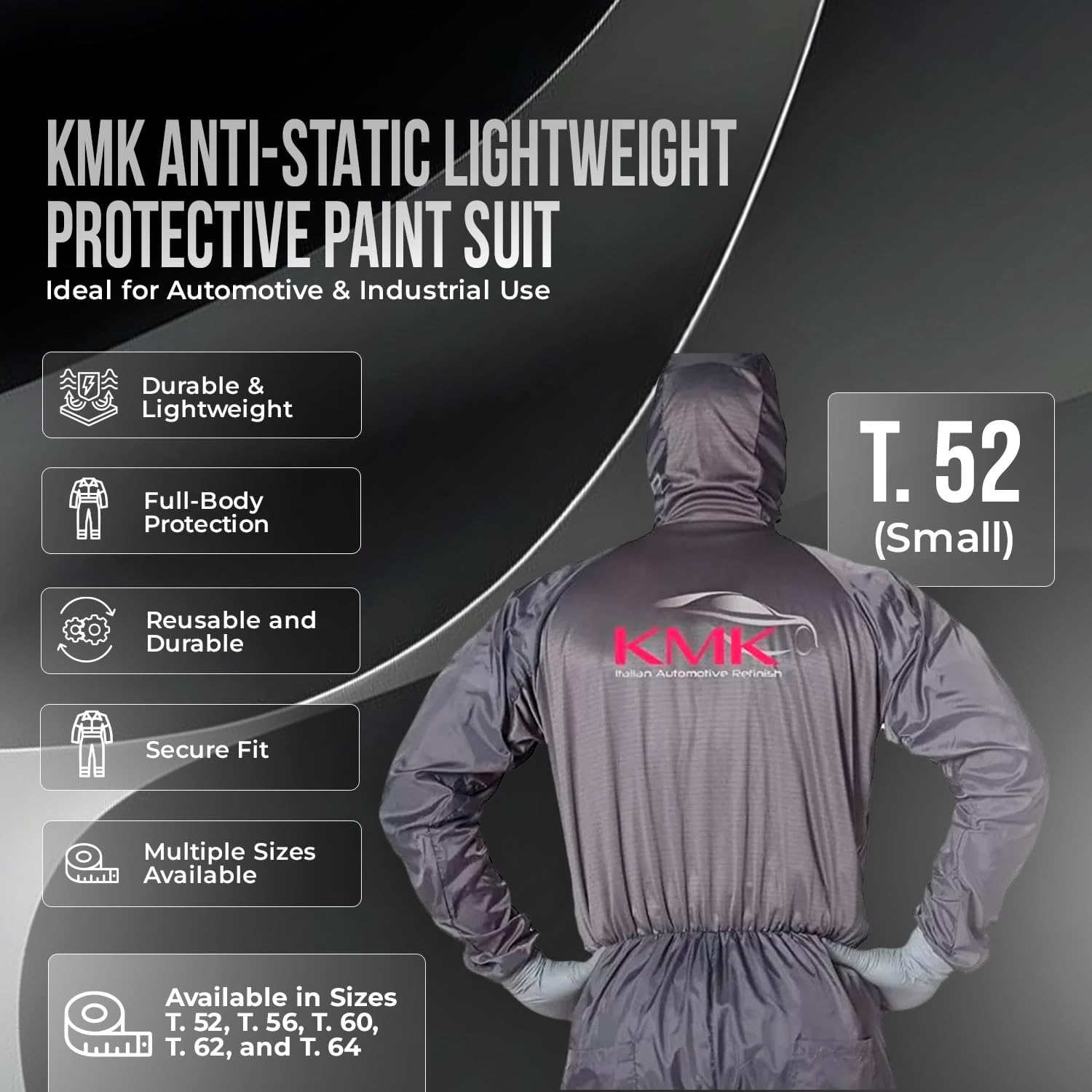 KMK 520052PL Mono Pintura T. 52 | Anti-Static Reusable Lightweight Automotive Paint Overall Suit | Washable Full-Body Coveralls for Automotive Refinishing