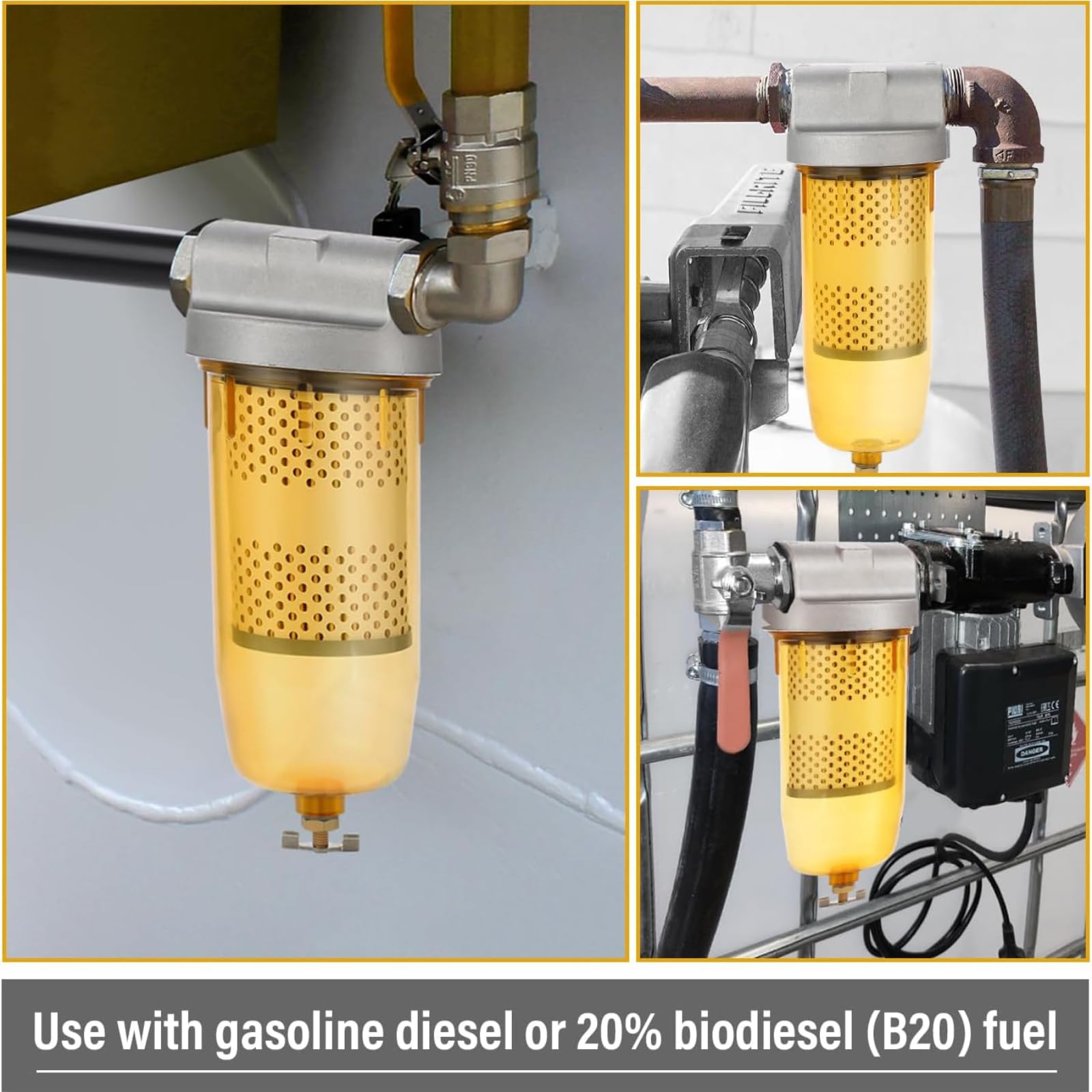 Filtro De Combustible Transparente 1,3 Pulgadas, Filtro de Reemplazo de Acero de Aleación de 30 Micron con una Válvula de Drenaje, 25 Gpm de Flujo para Gasolina y Diésel