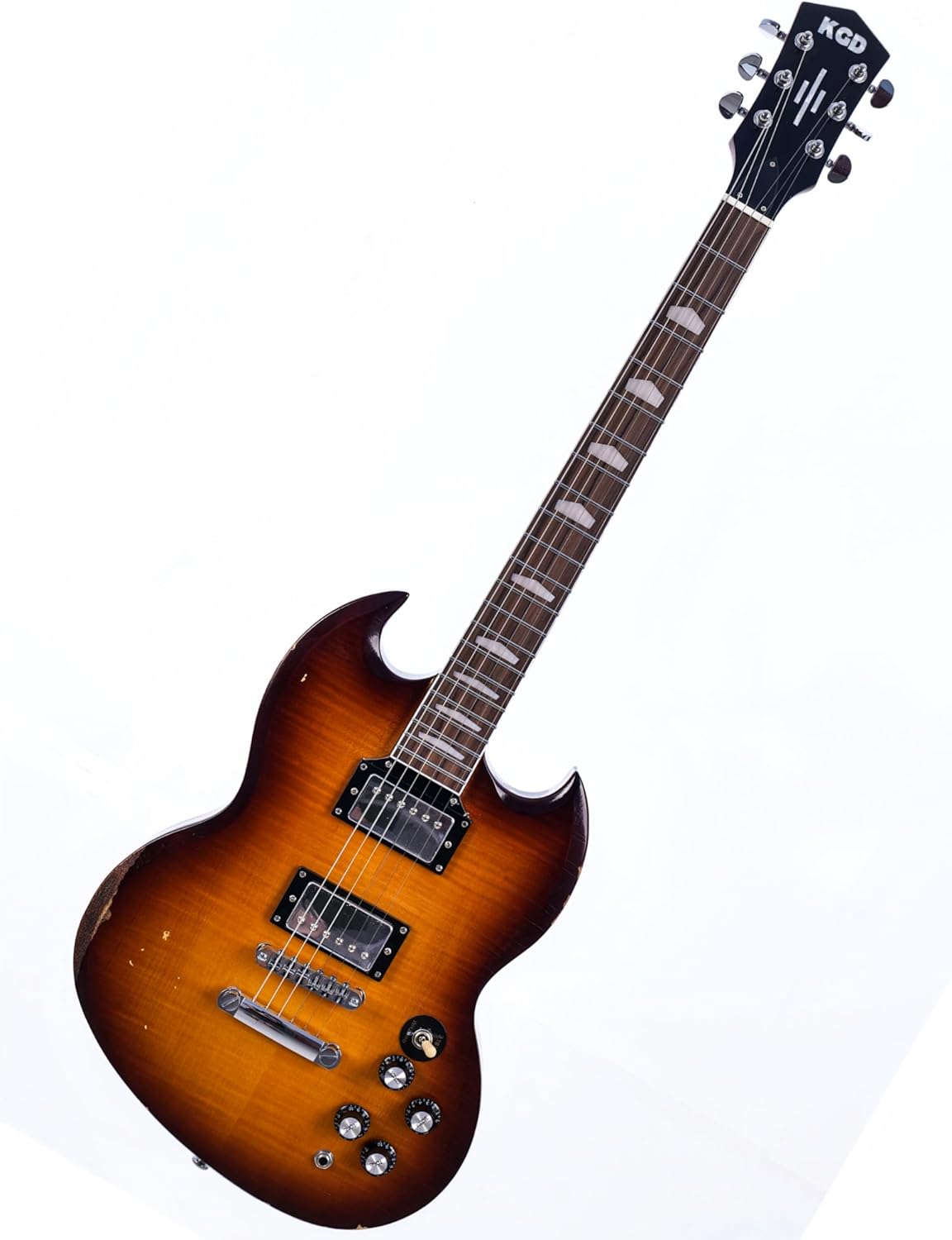 KGD Relic Electric Guitar,Solid Body Electric Guitar With Mahogany Body and Neck,Rosewood Fingerboard,Bone Nut,SG style 6-String Guitar,Professional/Electric Guitars for Adults