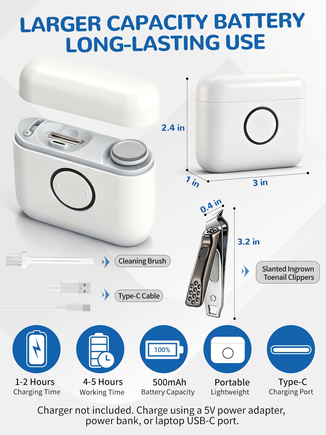ONEDONE Coupe-ongles électrique – 3 en 1 rechargeable pour bébé Lime à ongles électrique avec double lame, 3 vitesses, sans danger pour les bébés, les femmes et les personnes âgées avec coupe-ongles