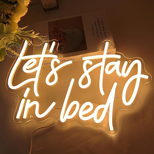 Miniatura 6 de Letrero con luz LED de neón con texto en inglés "Let's Stay In Bed", para dormitorio, hotel, apartamento, pared, decoración de noche, fiesta de