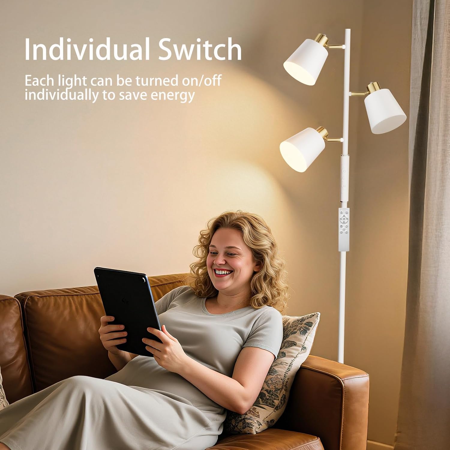 LED Tree Floor Lamp, 2500LM Super Bright Tall Standing Lamp with Remote & Touch Control, 4 Color Temperatures, 3 Rotatable Lights, Modern Dimmable Floor Lamps for Living Room Bedroom Office