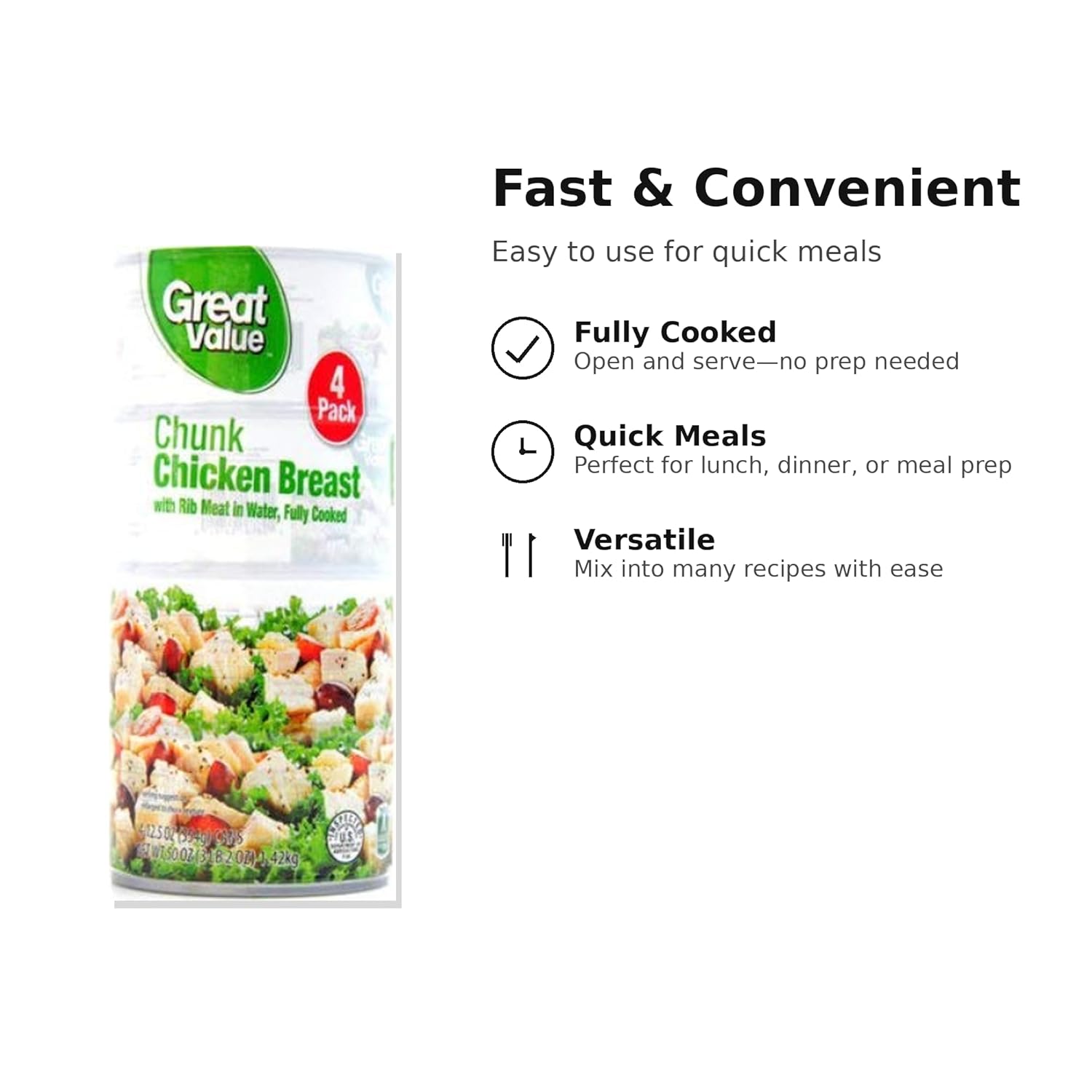 Great Value Fully Cooked Chunk Chicken Breast with Rib Meat in Water