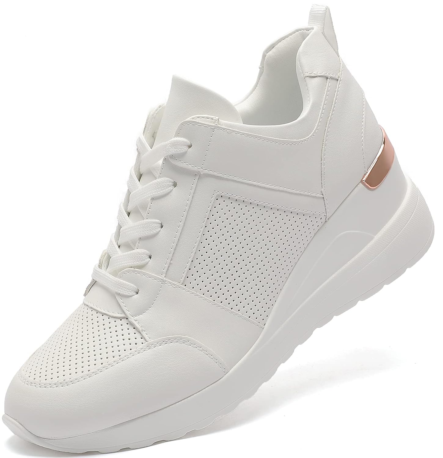 YZ Tênis feminino moderno de salto alto com cadarço plataforma