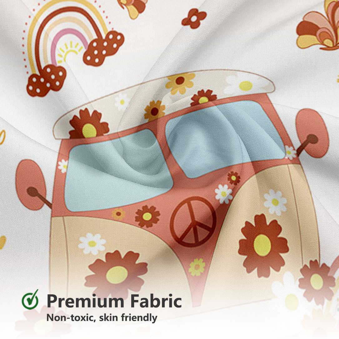 Groovy Duschvorhang – 183x183 Cm – Hippie-Style Mit Blumen, Regenbogen & Friedenssymbolen – Wasserdicht, Inkl. 12 Haken