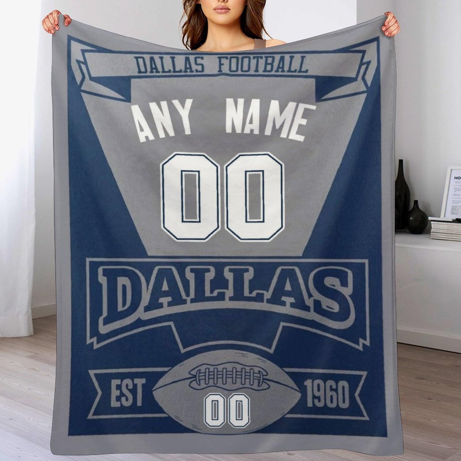 HDI7DEJ Custom Throw Blanket Football,Unisex-Adult Fleece Throw Blanket Personalized Fans Gifts for Men Add Name and Number, 50" x 40",60" x 50",80" x